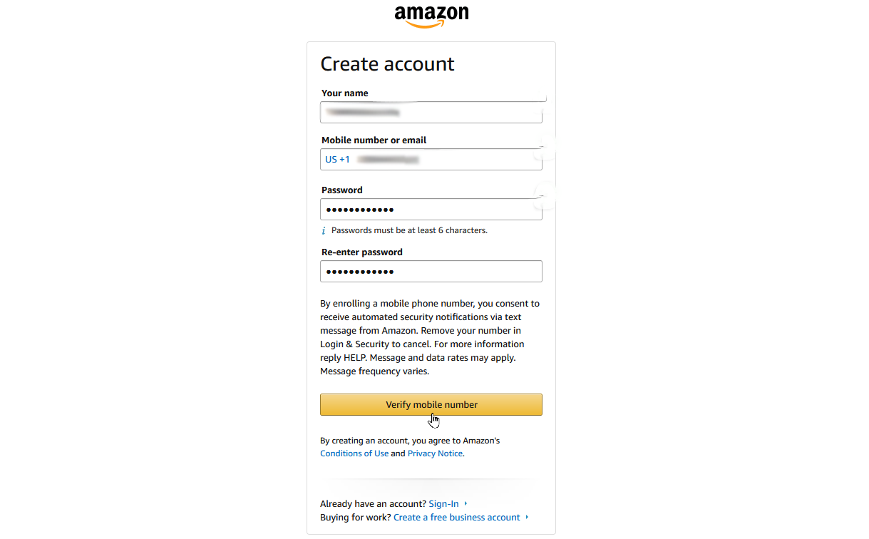 Crear cuenta de Amazon