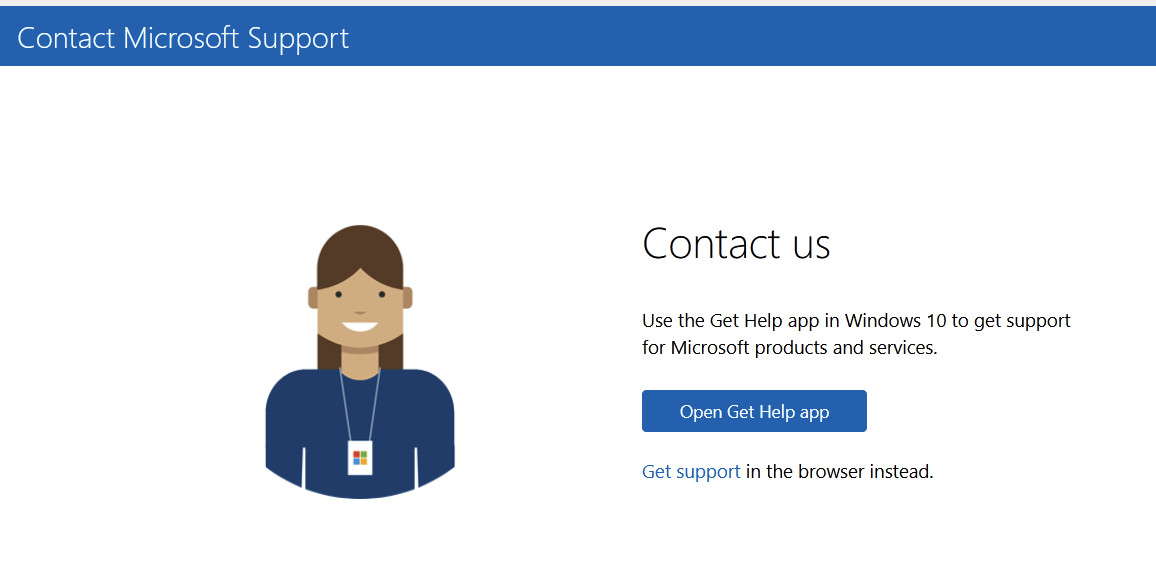 Una captura de pantalla del soporte de Microsoft con la figura de una persona y un poco de información con el encabezado 