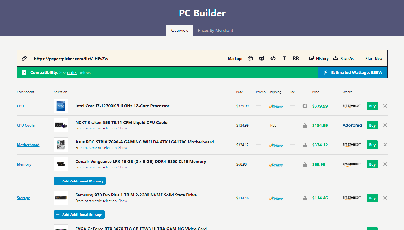 La página del desarrollador de PC con una maqueta de diferentes componentes de PC.