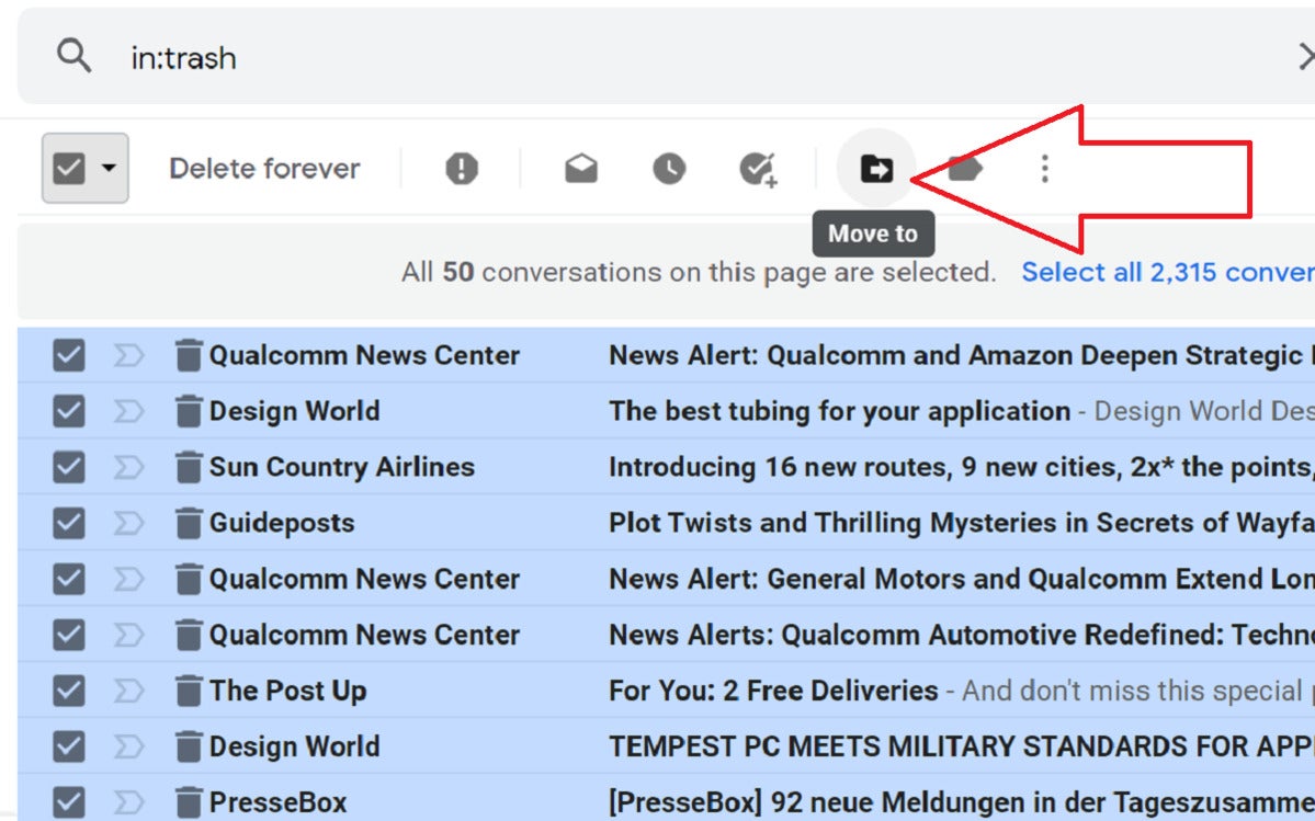 purga tu carpeta de movimiento de correo electrónico de gmail