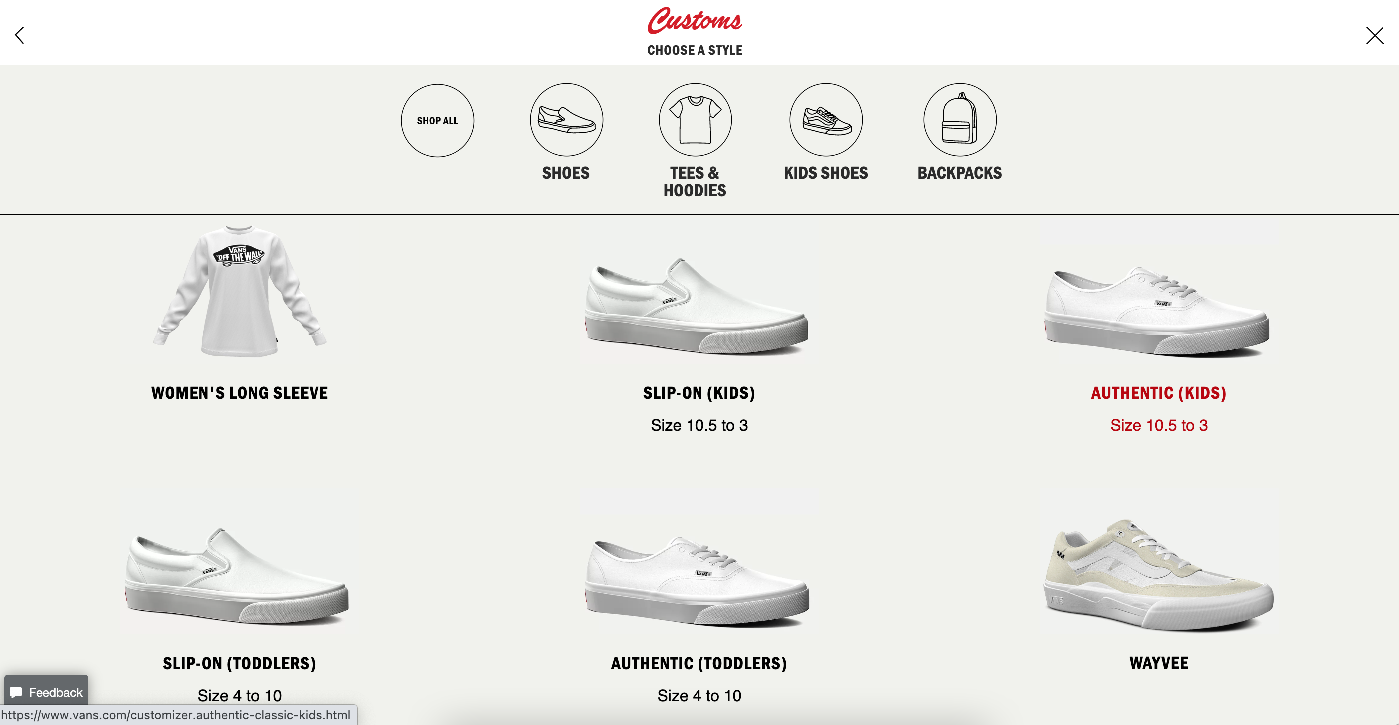 Opciones para diferentes estilos de zapatillas y ropa que puedes personalizar en Vans.com