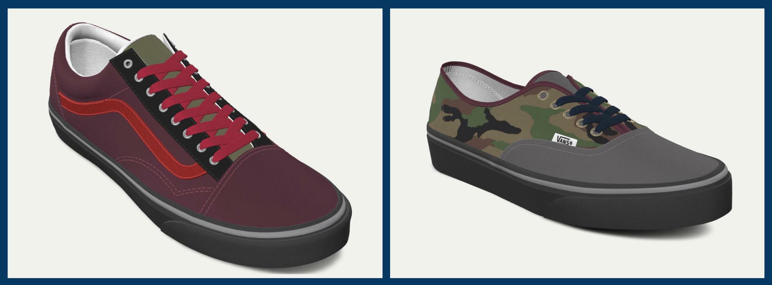 Dos zapatillas diseñadas con las herramientas de personalización de Vans.com
