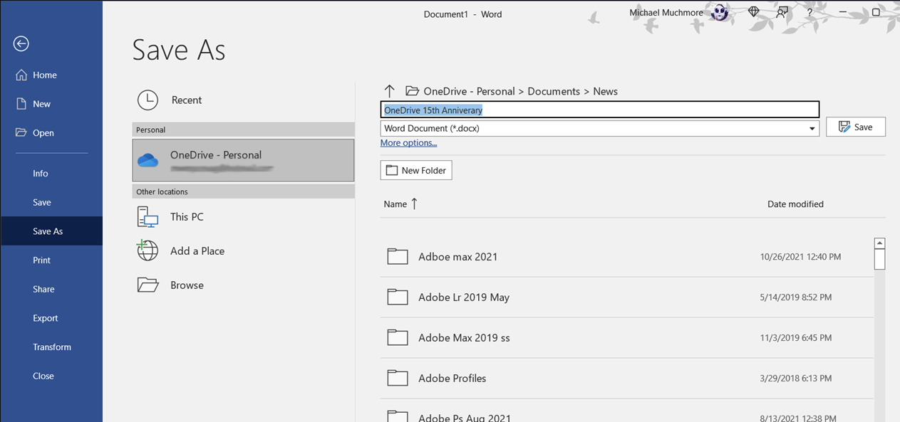 Guardar desde Microsoft Word a OneDrive