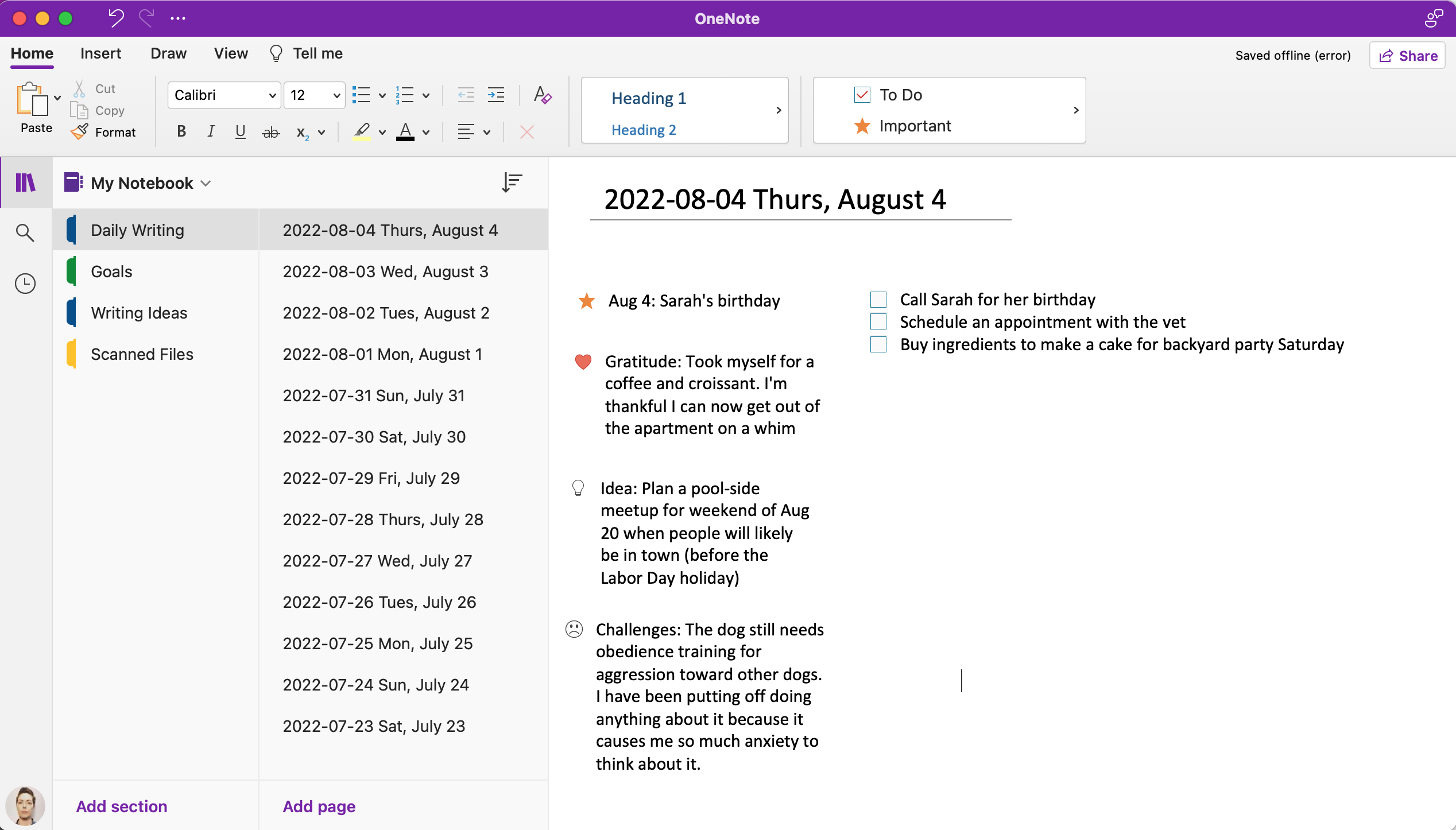 Microsoft OneNote se utiliza para el registro diario