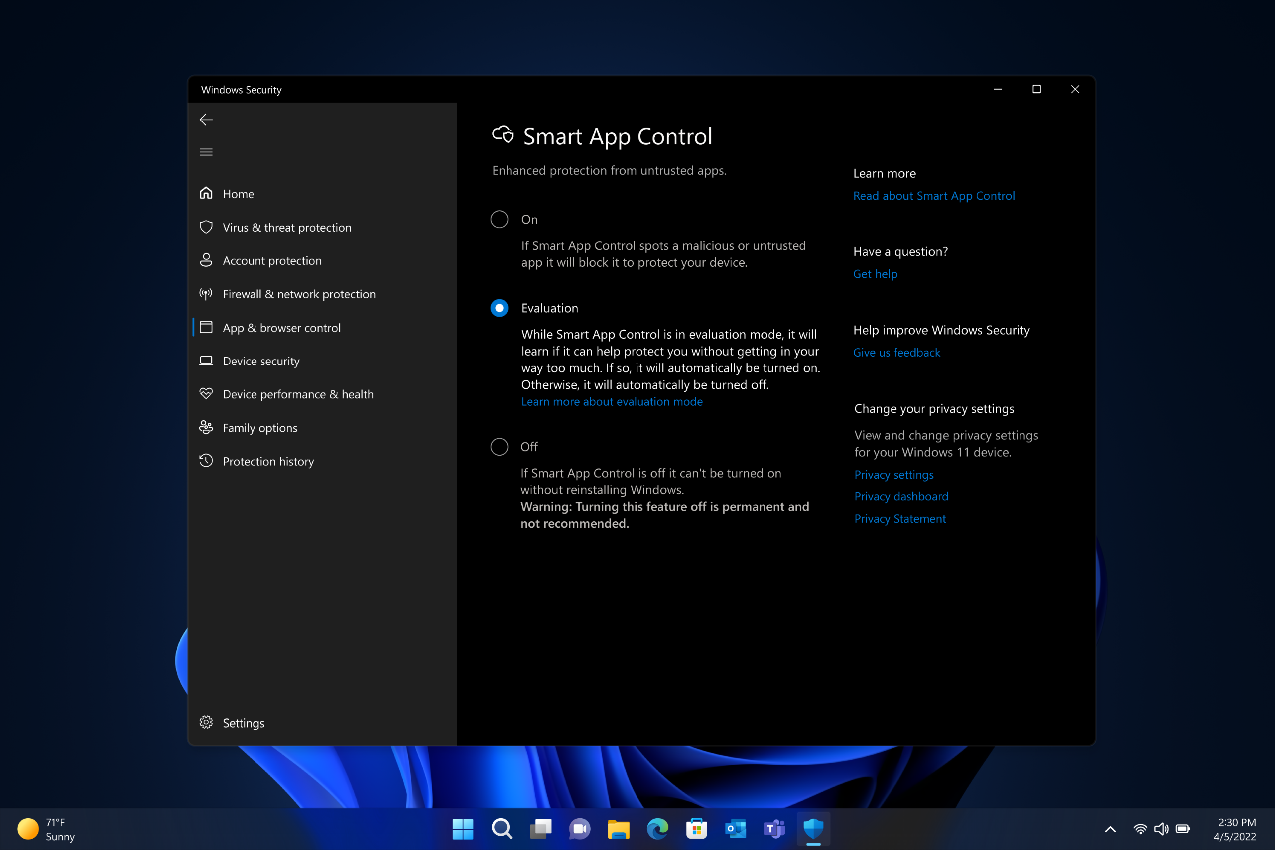 Control inteligente de aplicaciones en la actualización de Windows 11 2022