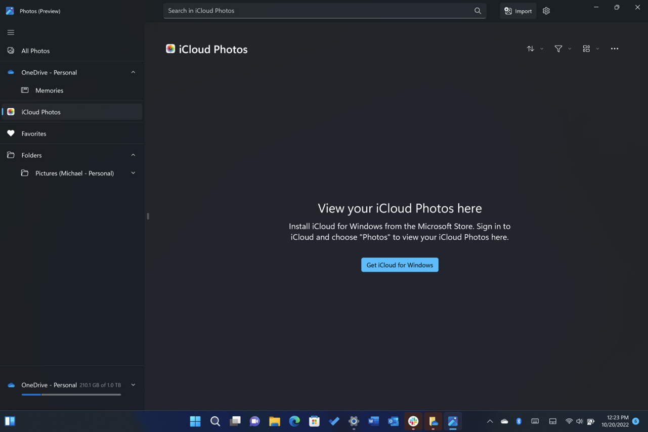 Botón de instalación de la aplicación iCloud de Fotos de Windows
