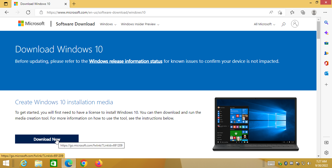 Descargue los medios de instalación de Windows 10