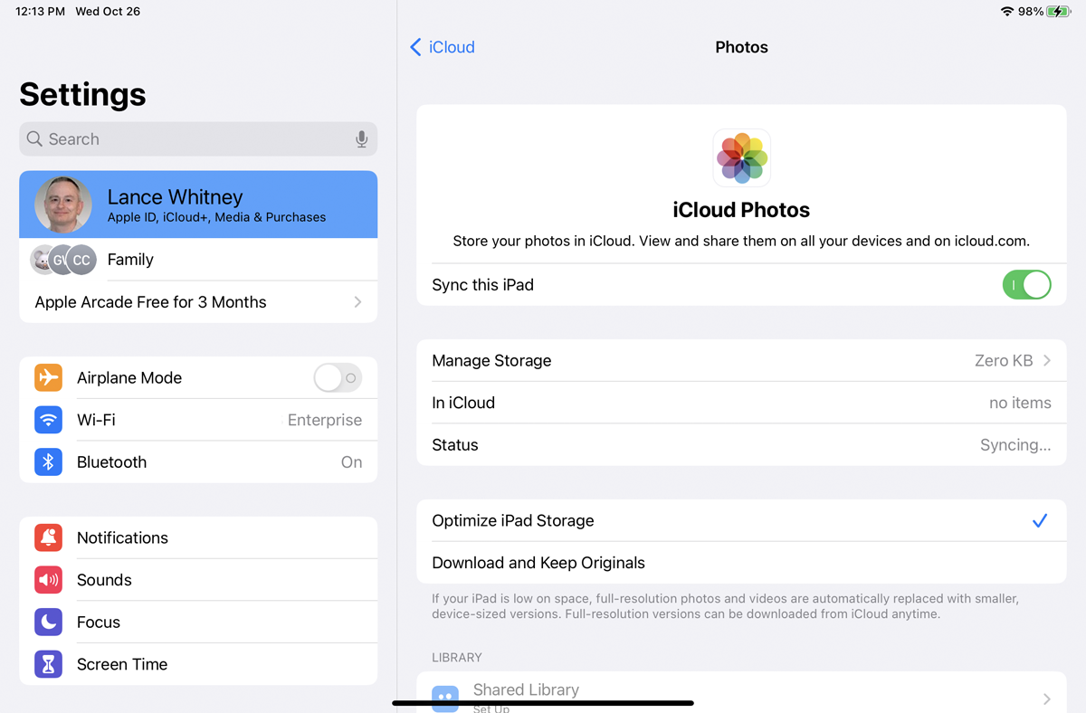 Activa Fotos de iCloud en el iPad