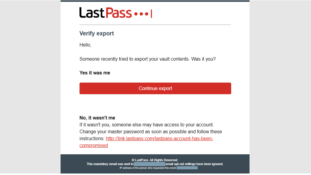 Exportación de LastPass: verificación de correo electrónico