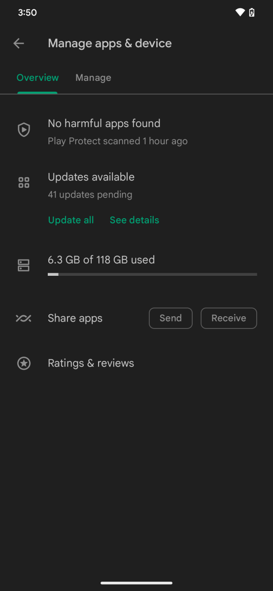 Aplicación Android 13 Google Play - Menú Actualizar