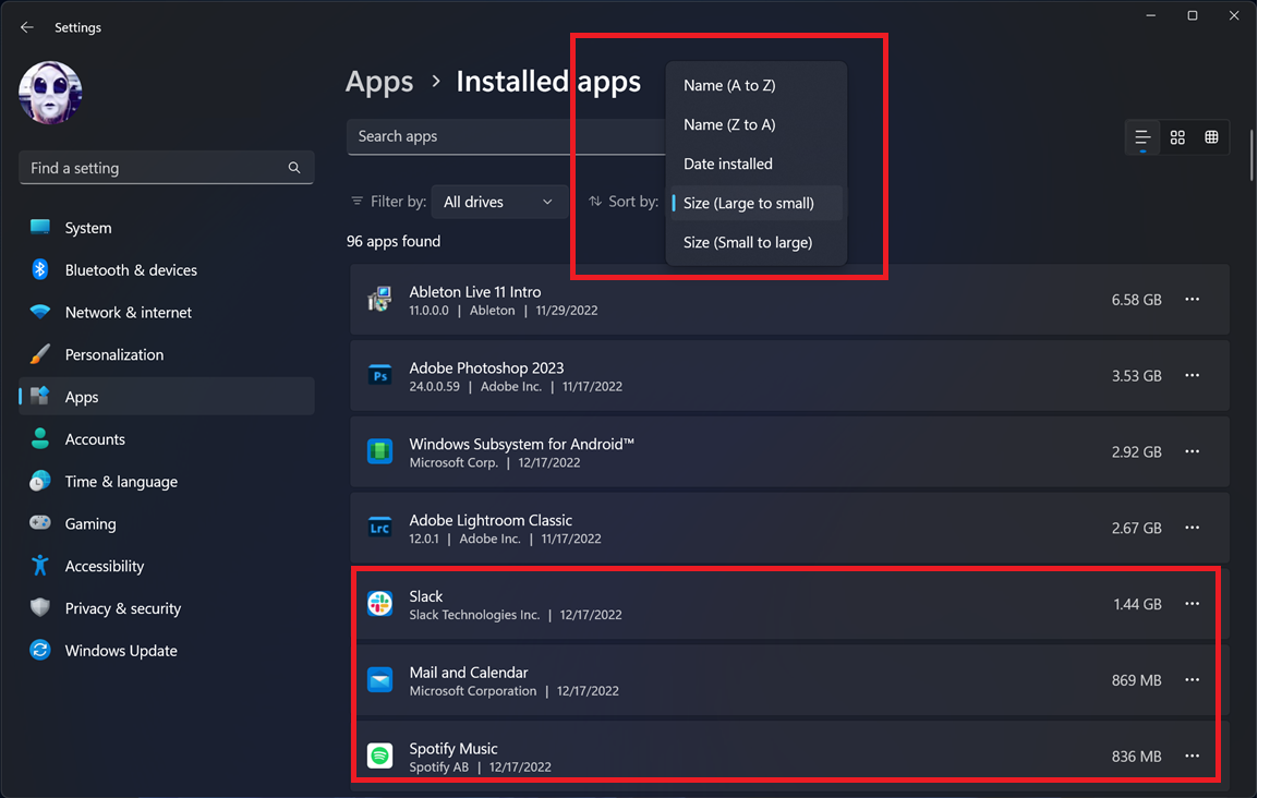 Evite que las aplicaciones acaparen su espacio en disco de Windows 11: lista de aplicaciones instaladas