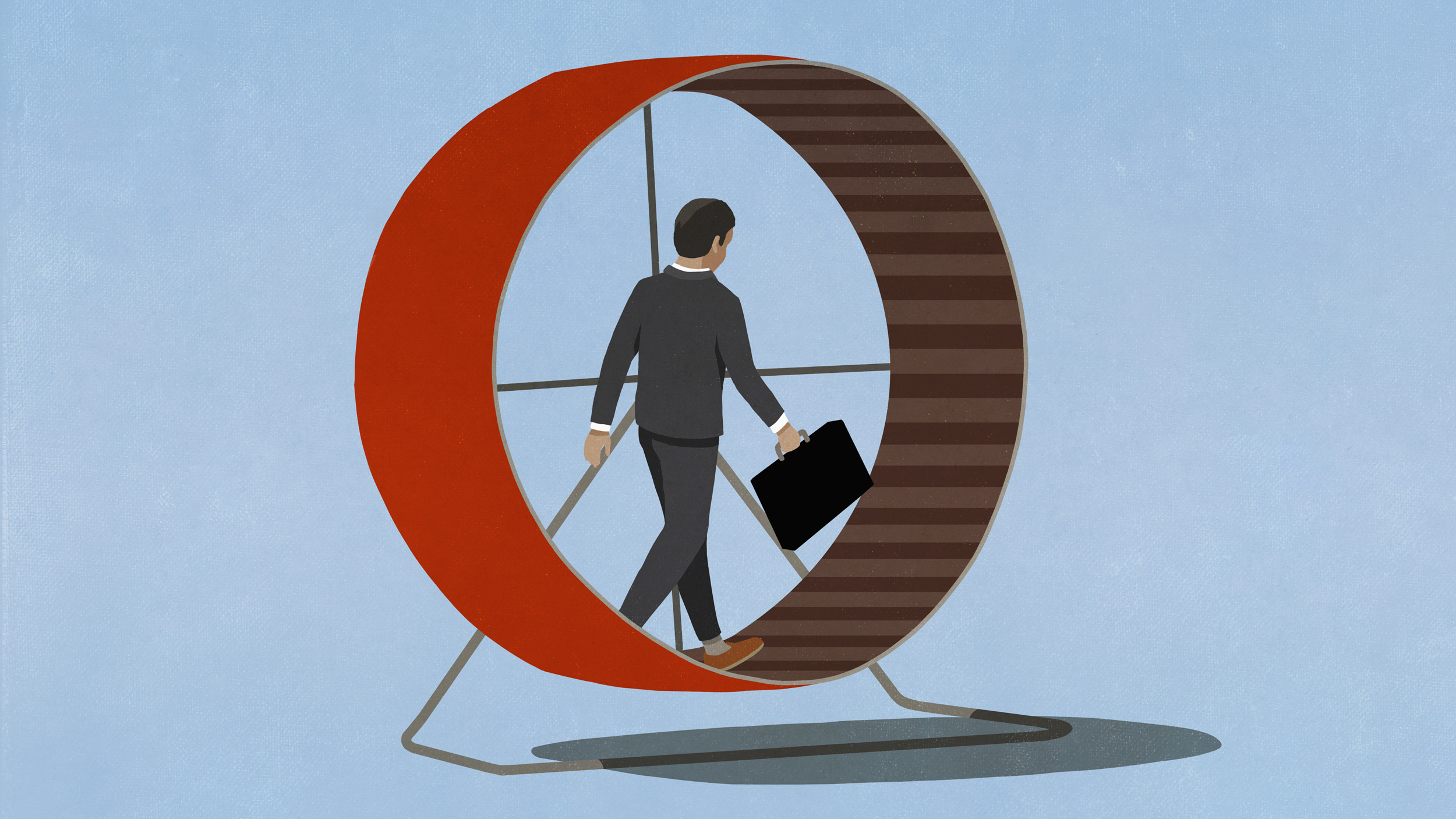 Hombre de negocios con maletín caminando en rueda de hámster - Ilustración de stock
