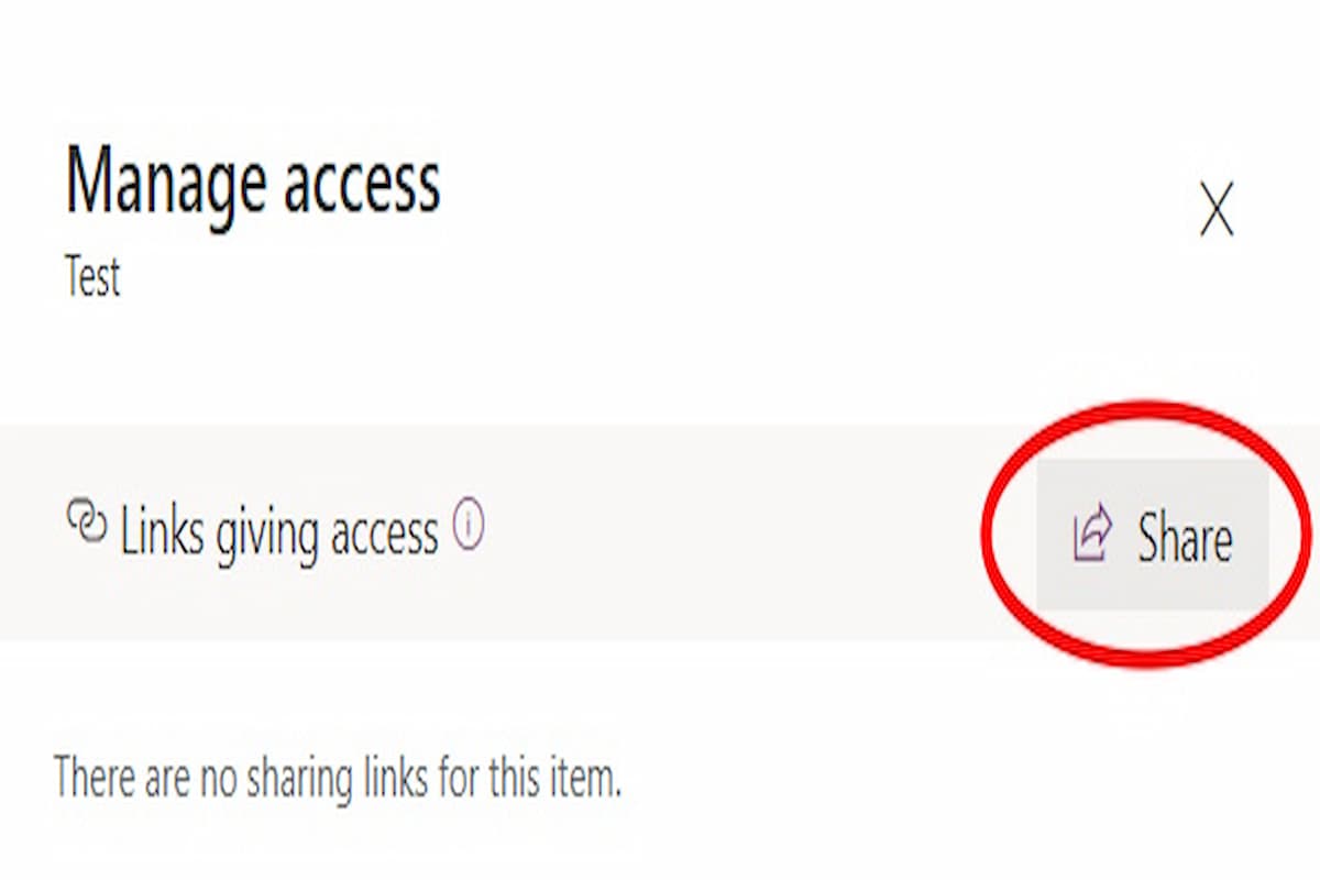 Esto abrirá una ventana de administración de acceso, donde hará clic en el botón compartir.