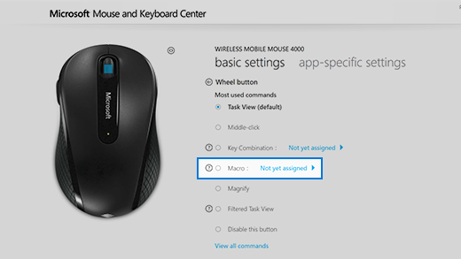 Centro de mouse y teclado de Microsoft