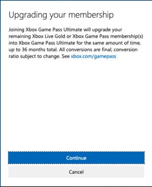 Confirmación de actualización de Xbox Game Pass Ultimate