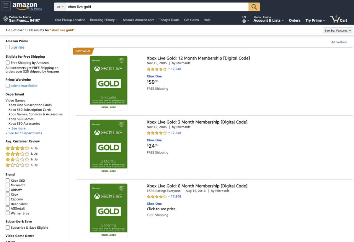 Códigos digitales Amazon Xbox Live Gold