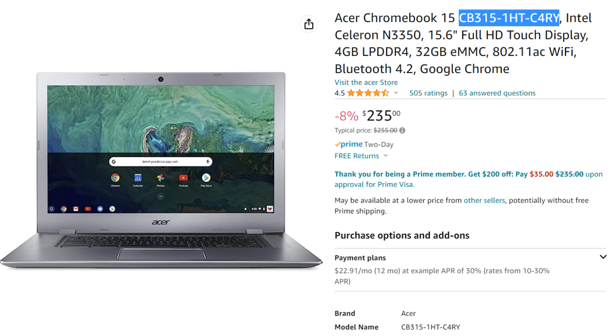 Trato trampa de Acer Chromebook 315